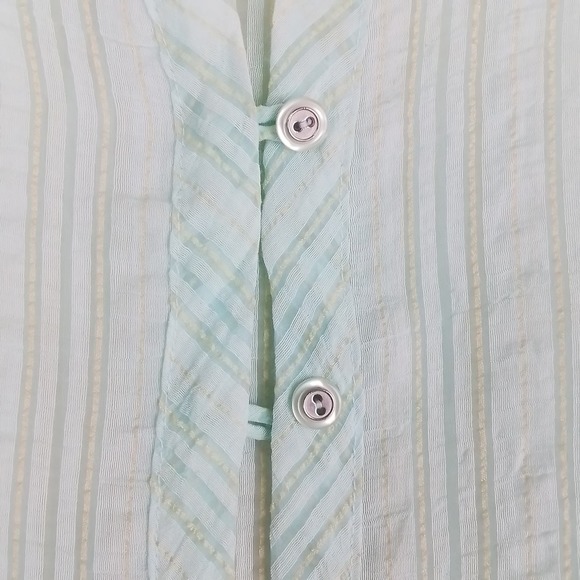 JH Collectibles Womens Blouse S Green Stripe 3/4 Sleeve Semi Sheer Button Shirt - Picture 5 of 10
